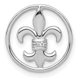 .01ct Diamond Fleur De Lis Chain Slide Charm Pendant in Real 14k White Gold