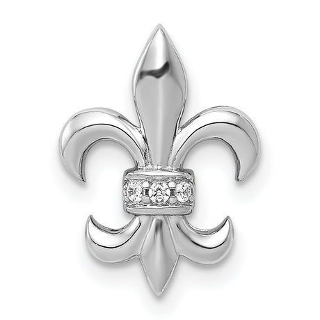 .02ct Diamond Fleur de Lis Chain Slide Charm Pendant in Real 14k White Gold