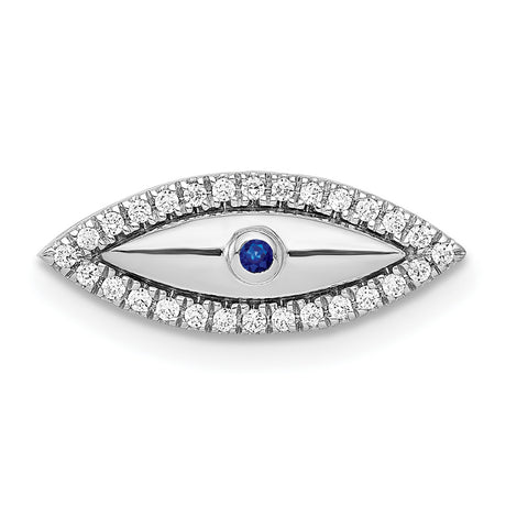14k White Gold Evil Eye Pendant with Sapphire and Diamond, Marquise Spiritual Charm for Women