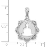 14k White Gold Buddha Pendant with Diamond Accents, Lotus Flower and Meditating Silhouette