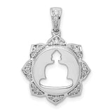 14k White Gold Buddha Pendant with Diamond Accents, Lotus Flower and Meditating Silhouette