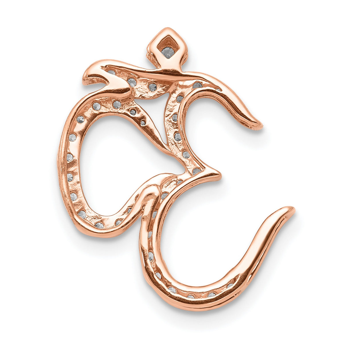 1/3ct Diamond Om Chain Slide Charm Pendant in Real 14k Rose Gold