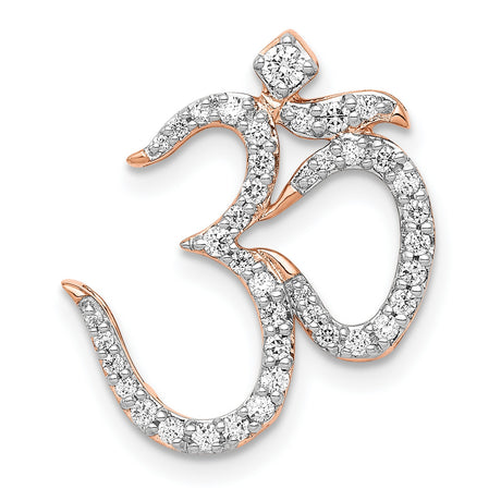 1/3ct Diamond Om Chain Slide Charm Pendant in Real 14k Rose Gold