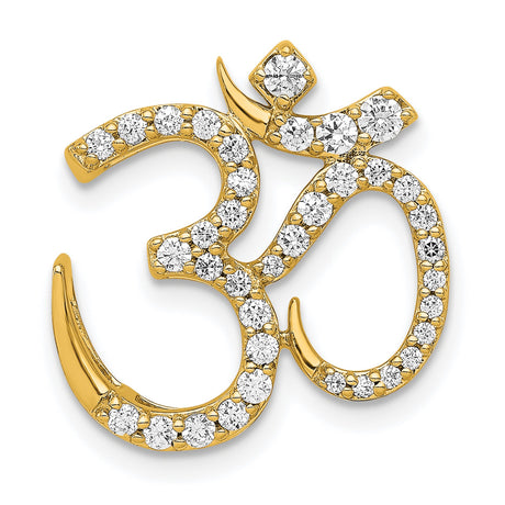 14k Yellow Gold Om Pendant with Diamond Accents, Yoga Meditation Charm for Women or Unisex Wear