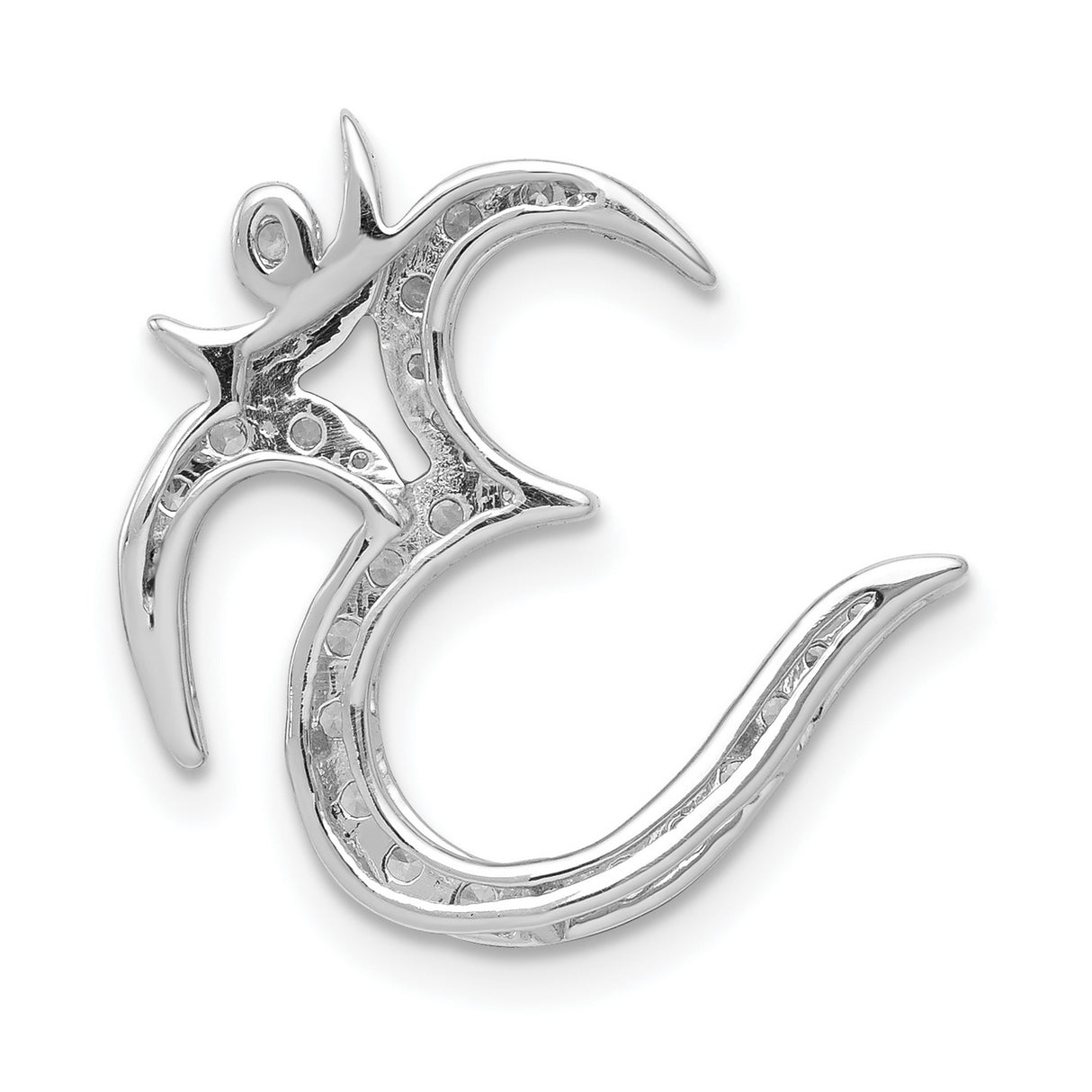 14k White Gold Om Pendant with Round Cut Diamonds, Spiritual Yoga and Meditation Jewelry