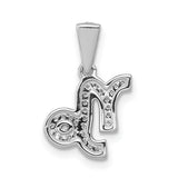 0.101 Ct Diamond Capricorn Latin Symbol Zodiac Charm Pendant in Real 14k White Gold