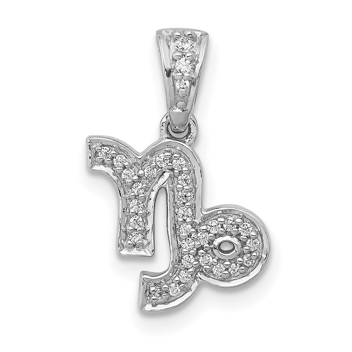 0.101 Ct Diamond Capricorn Latin Symbol Zodiac Charm Pendant in Real 14k White Gold