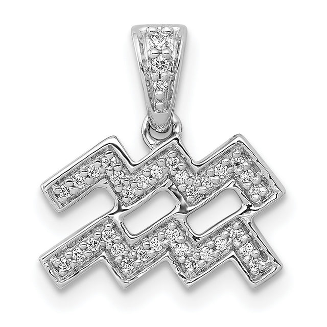 0.112 Ct Diamond Aquarius Latin Symbol Zodiac Charm Pendant in Real 14k White Gold