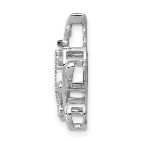 White and Black Accent Diamond Cats Chain Slide Charm Pendant in Real 14k White Gold