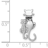 White and Black Accent Diamond Cats Chain Slide Charm Pendant in Real 14k White Gold