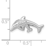 14k White Gold Dolphin Pendant with Diamond Accents, Mother and Baby Ocean Theme