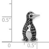 1/5ct Black Diamond Penguin Chain Slide Charm Pendant in Real 14k White Gold