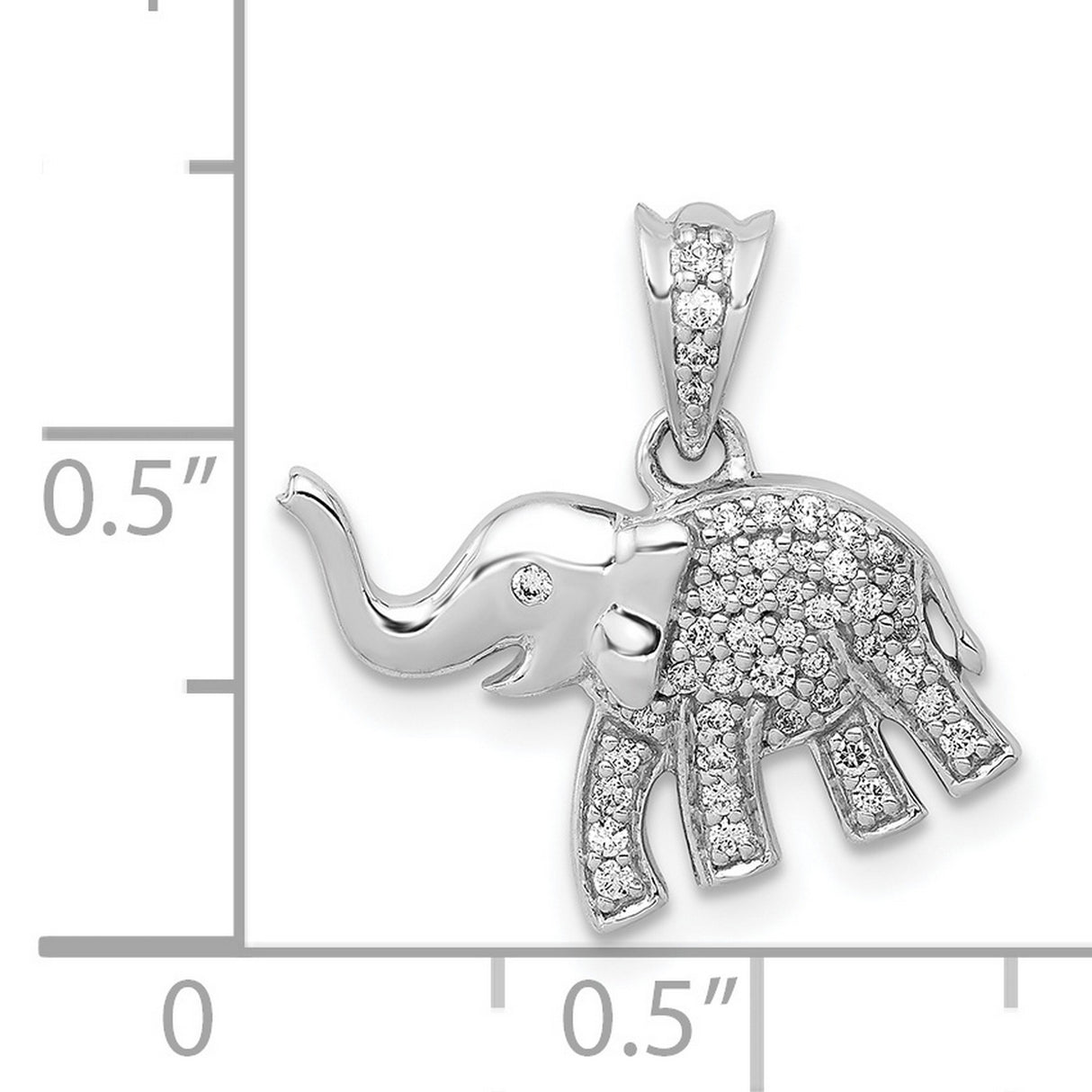 14k White Gold Elephant Pendant with Diamond Accents, Symbol of Wisdom and Strength