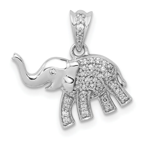 14k White Gold Elephant Pendant with Diamond Accents, Symbol of Wisdom and Strength