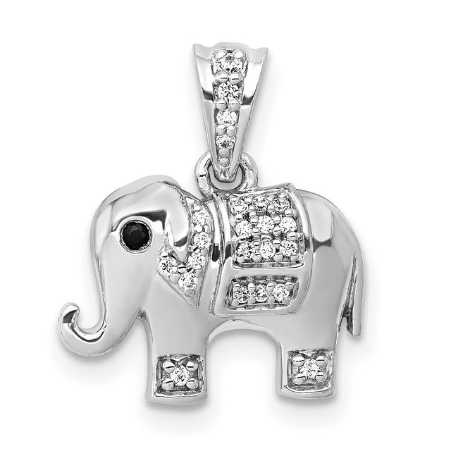 14k White Gold Elephant Pendant with Diamond Accents, Spiritual Animal Good Luck Charm for Women