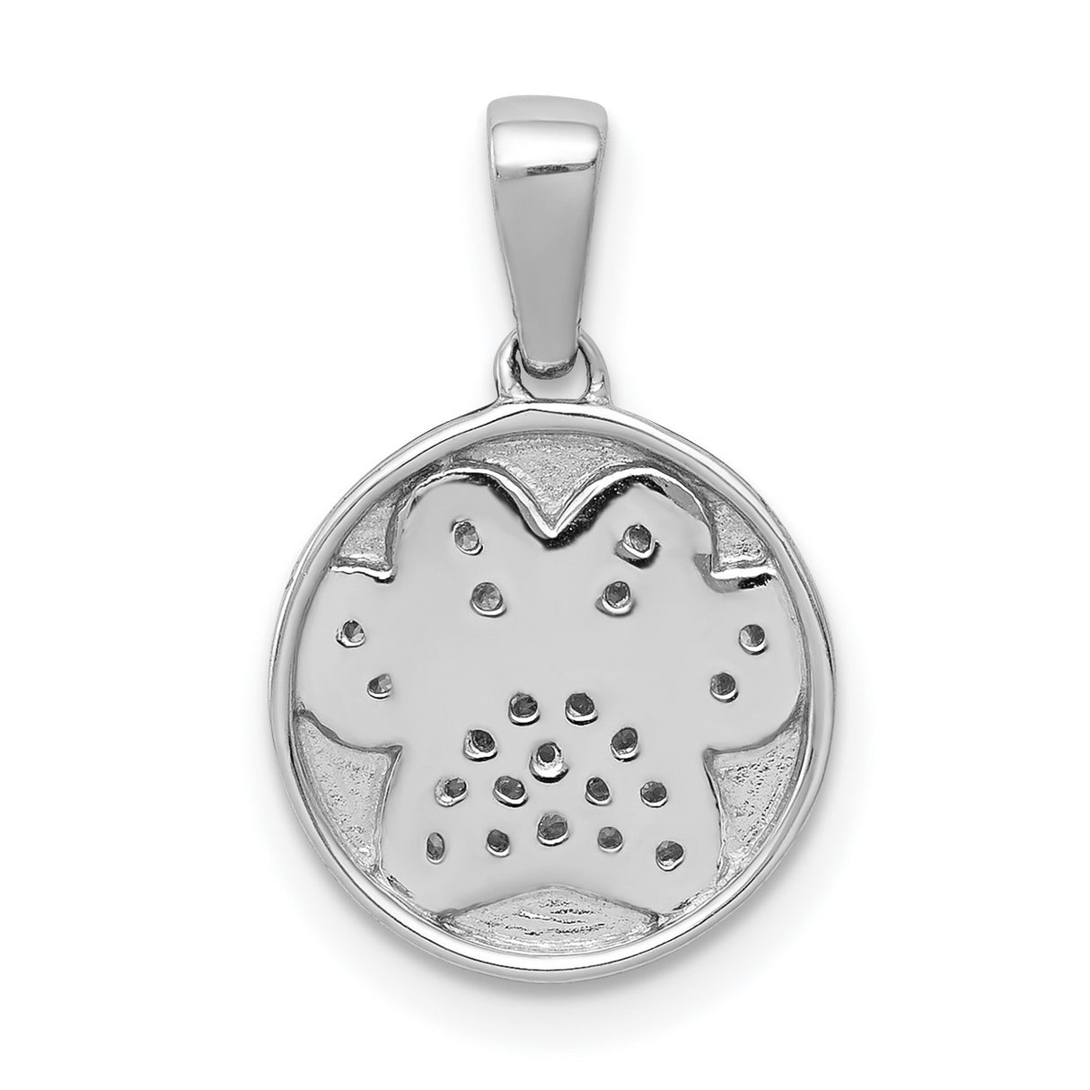Paw Print With Diamond Accents On Round Charm Pendant in Real 14k White Gold
