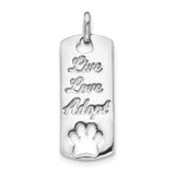 14k White Gold Pendant with Live Love Adopt Engraving and Paw Cutout Design