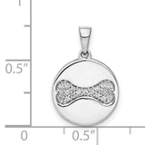 14k White Gold Pendant with Pavé Diamond Dog Bone and Round Disc Design