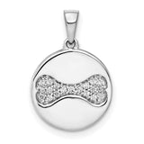 14k White Gold Pendant with Pavé Diamond Dog Bone and Round Disc Design