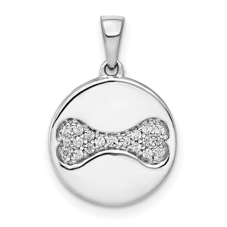 14k White Gold Pendant with Pavé Diamond Dog Bone and Round Disc Design