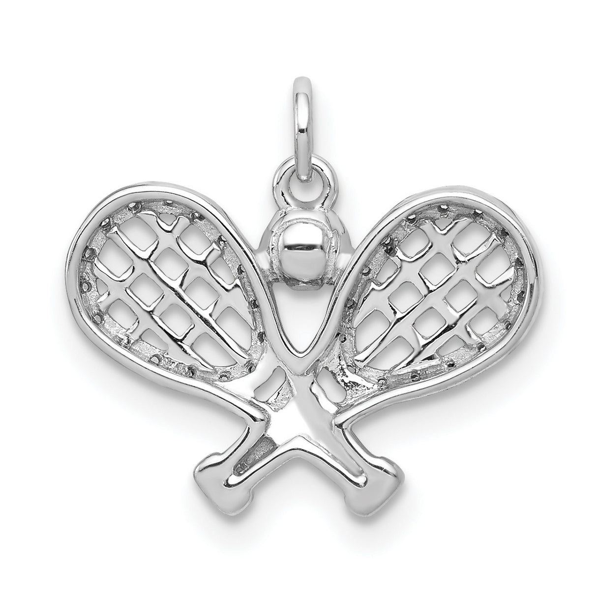14k White Gold Tennis Pendant with Diamond Accent, Crossed Rackets and Ball Charm
