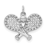 14k White Gold Tennis Pendant with Diamond Accent, Crossed Rackets and Ball Charm
