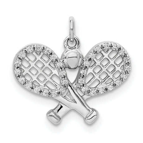 14k White Gold Tennis Pendant with Diamond Accent, Crossed Rackets and Ball Charm