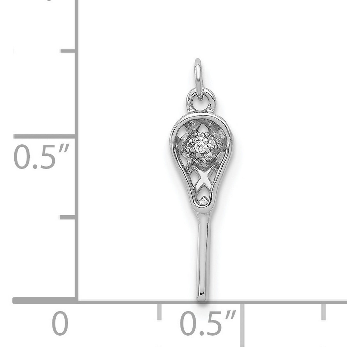 14k White Gold Lacrosse Stick Pendant with Diamond Accent, Sports Jewelry Charm