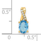 14k Yellow Gold Pendant with Oval Sky Blue Topaz and Diamond Accents, Curved Bail Design for Women