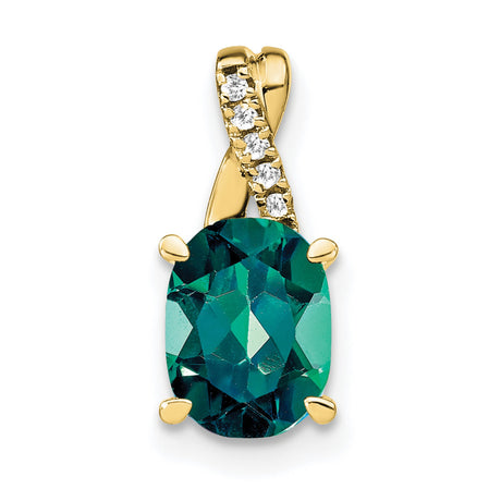 10k Yellow Gold Pendant with Lab Created Alexandrite and Diamond Accent, Swirl Design for Women