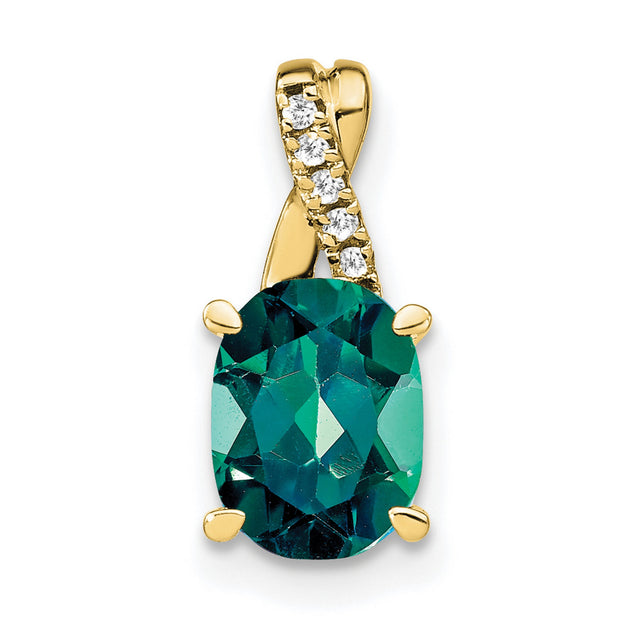 10k Yellow Gold Pendant with Lab Created Alexandrite and Diamond Accent, Swirl Design for Women