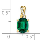10k Yellow Gold Pendant with Oval Lab Created Emerald and Cubic Zirconia Accents