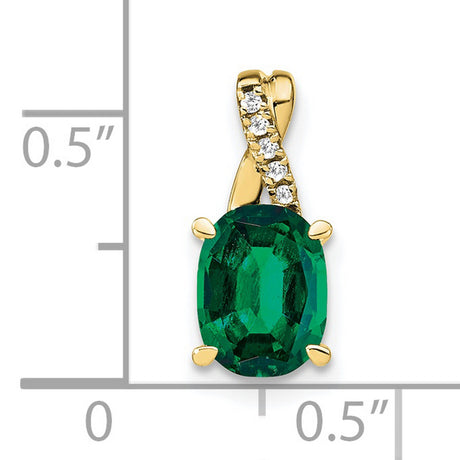 10k Yellow Gold Pendant with Oval Lab Created Emerald and Cubic Zirconia Accents
