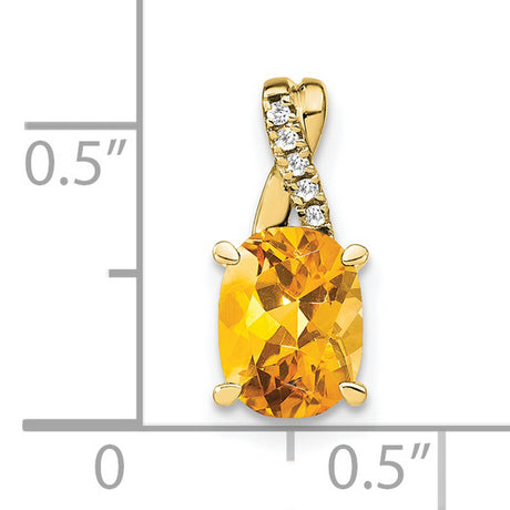 10k Yellow Gold Pendant with Citrine and Cubic Zirconia, Twisted Bail Design, November Birthstone