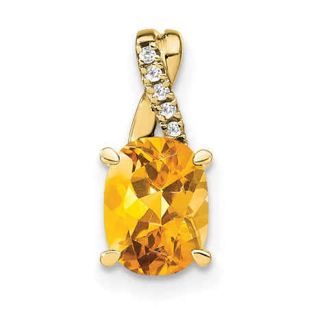 10k Yellow Gold Pendant with Citrine and Cubic Zirconia, Twisted Bail Design, November Birthstone