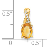 14k Yellow Gold Pendant with Oval Citrine and Diamond Accents, November Birthstone Jewelry