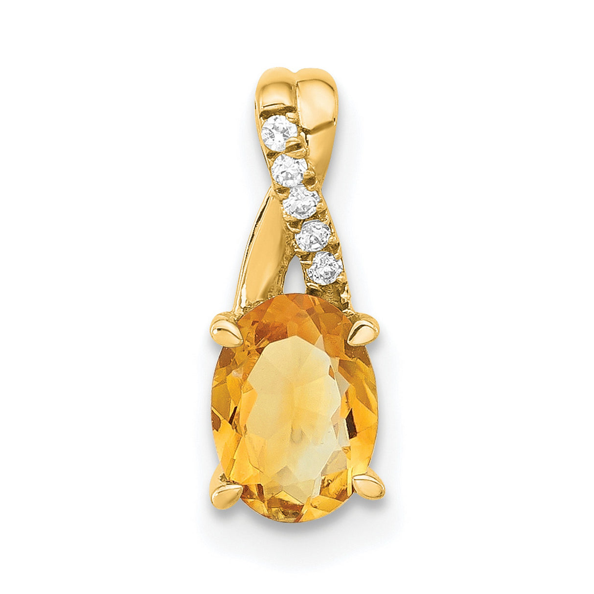14k Yellow Gold Pendant with Oval Citrine and Diamond Accents, November Birthstone Jewelry