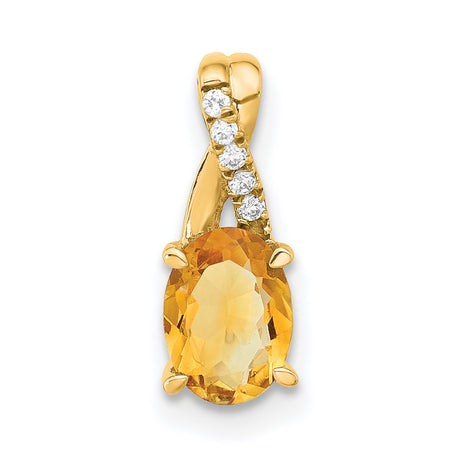 14k Yellow Gold Pendant with Oval Citrine and Diamond Accents, November Birthstone Jewelry