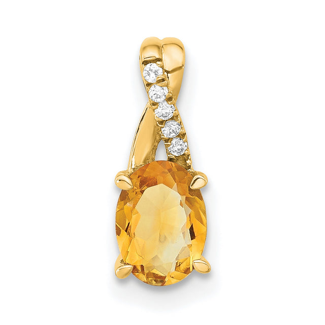 14k Yellow Gold Pendant with Oval Citrine and Diamond Accents, November Birthstone Jewelry