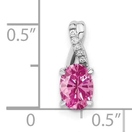 14k White Gold Pendant with Oval Cut Pink Sapphire and Diamond Twist Design