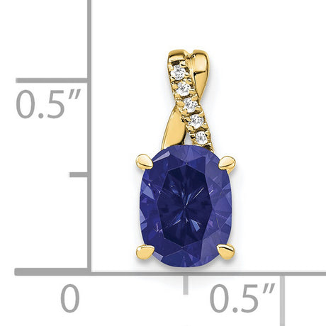 10k Yellow Gold Pendant with Oval Lab Created Sapphire and Cubic Zirconia Accents