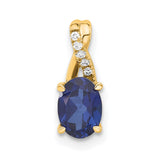 14k Yellow Gold Pendant with Oval Lab Created Blue Sapphire and Diamond, Curved Bail Design