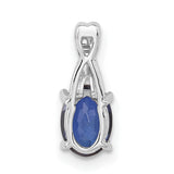 14k White Gold Pendant with Oval Lab Created Sapphire and Diamond Swirl Design