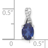 14k White Gold Pendant with Oval Lab Created Sapphire and Diamond Swirl Design