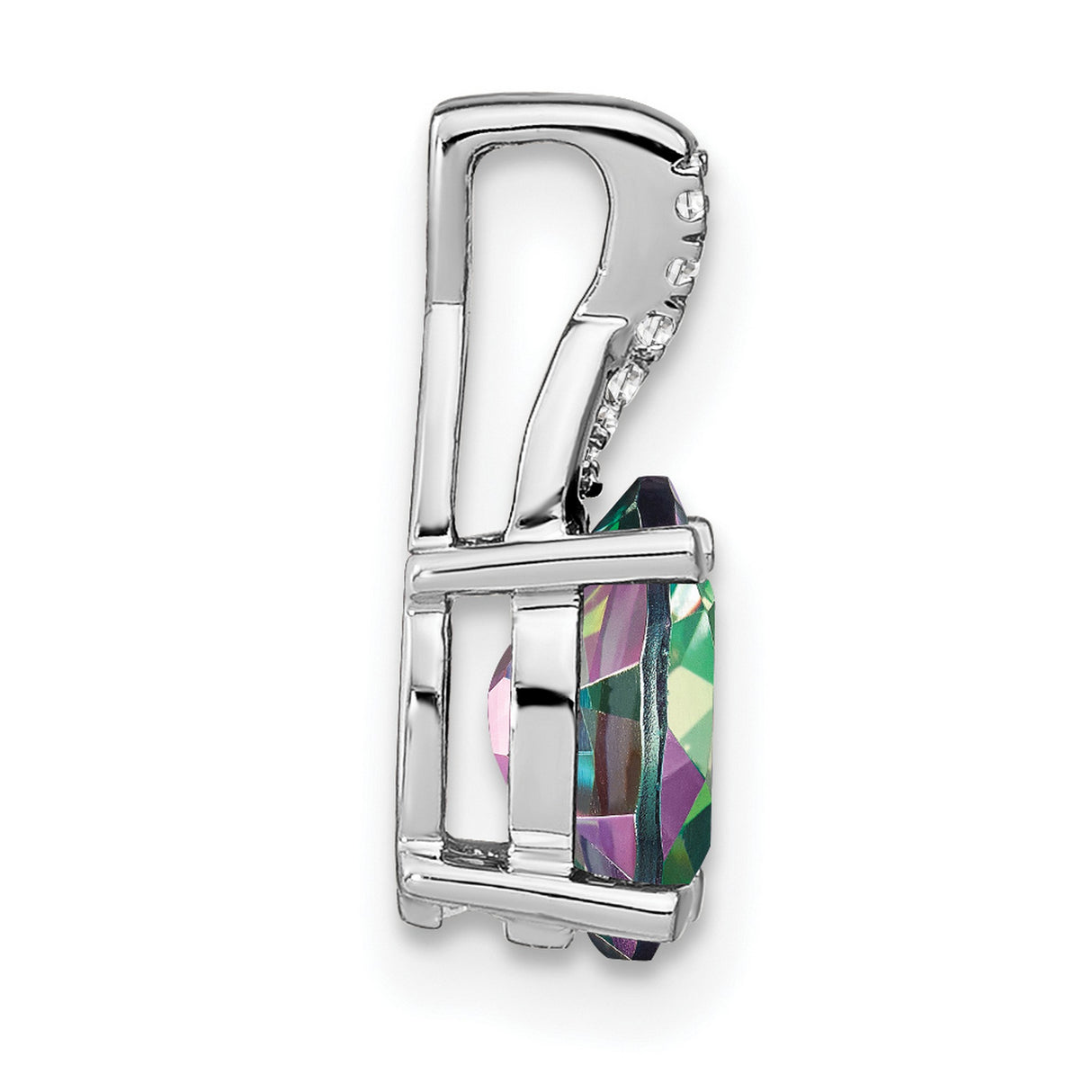 14k White Gold Pendant with Oval Mystic Fire Topaz and Diamond Accents in Crisscross Setting