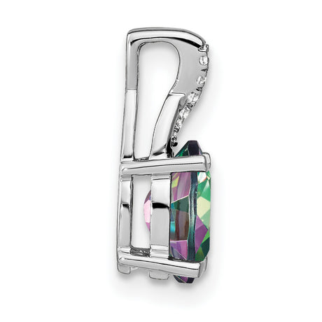 14k White Gold Pendant with Oval Mystic Fire Topaz and Diamond Accents in Crisscross Setting