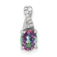 14k White Gold Pendant with Oval Mystic Fire Topaz and Diamond Accents in Crisscross Setting