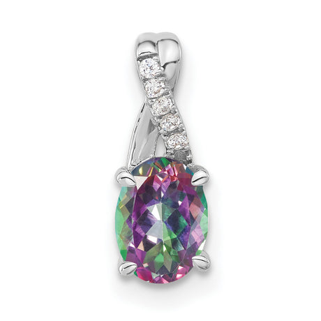 14k White Gold Pendant with Oval Mystic Fire Topaz and Diamond Accents in Crisscross Setting