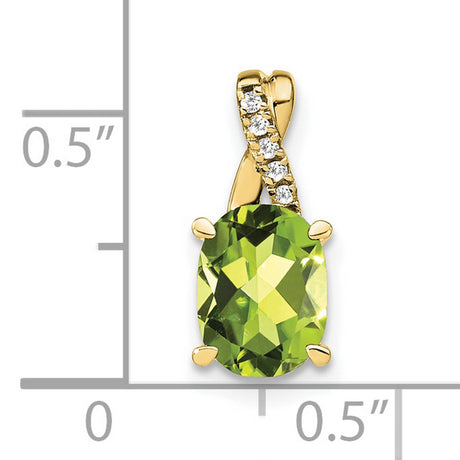 10k Yellow Gold Pendant with Oval Peridot and Diamond Accent Twist Bail