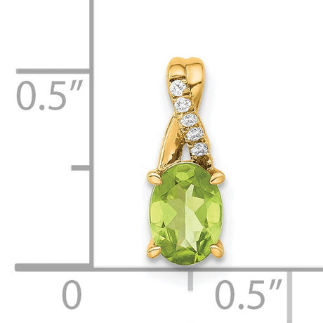 14k Yellow Gold Pendant with Oval Peridot and Cubic Zirconia Swirl Design